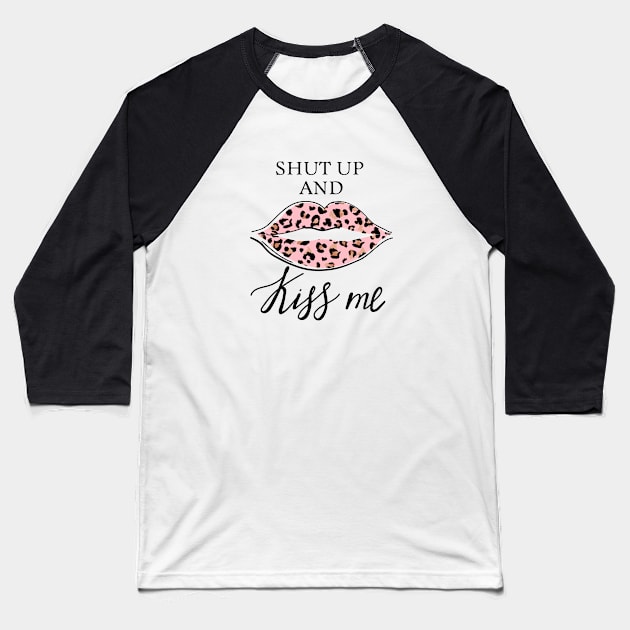 Fashion print with slogan. Kiss with leopard lipstick. Stylish woman lips. Baseball T-Shirt by CoCoArt-Ua